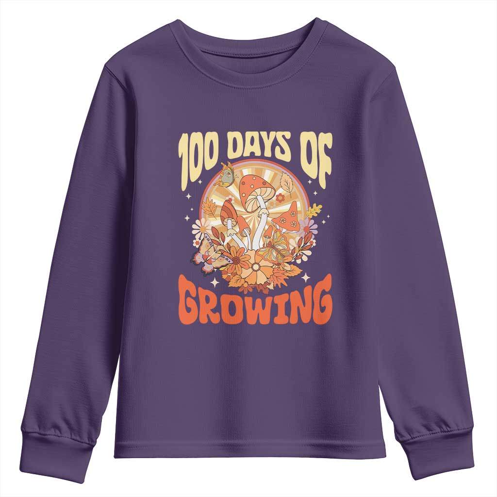 100th Day Of School Teacher Youth Sweatshirt 100 Days Of Growing Retro Groovy Mushroom