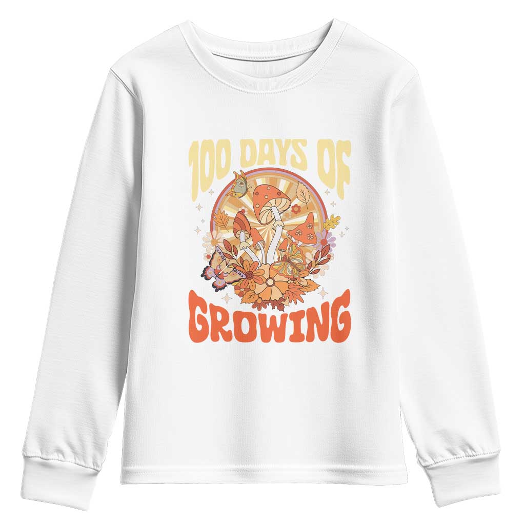 100th Day Of School Teacher Youth Sweatshirt 100 Days Of Growing Retro Groovy Mushroom