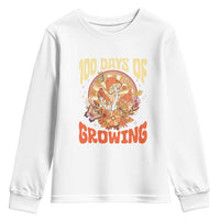 100th Day Of School Teacher Youth Sweatshirt 100 Days Of Growing Retro Groovy Mushroom