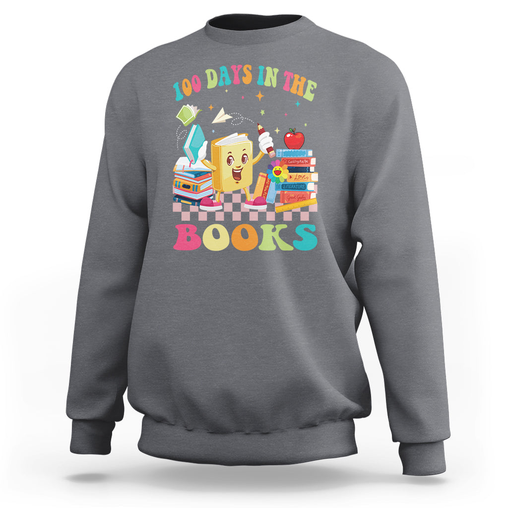 100th Day Of School Sweatshirt 100 Days In The Books Reading Bookworm - Wonder Print Shop