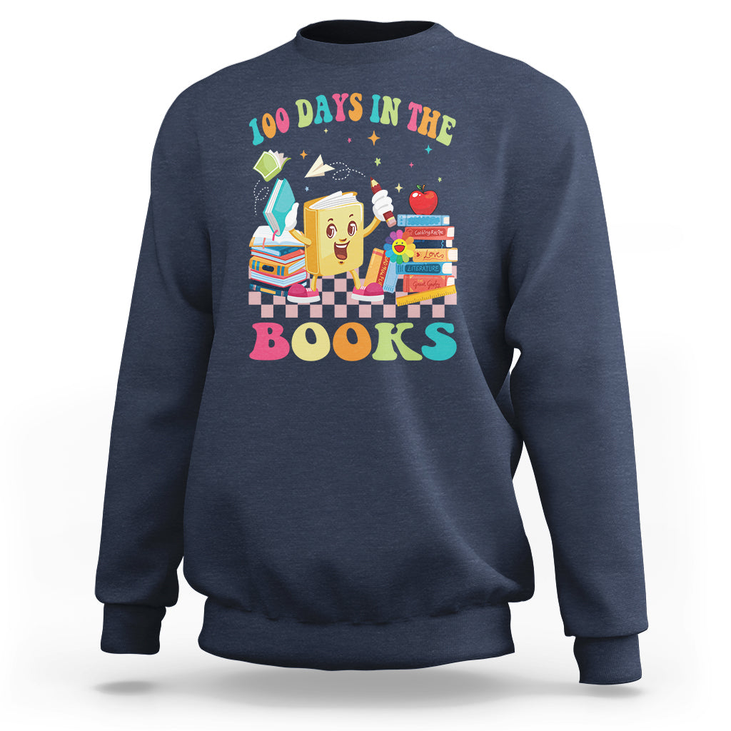 100th Day Of School Sweatshirt 100 Days In The Books Reading Bookworm - Wonder Print Shop