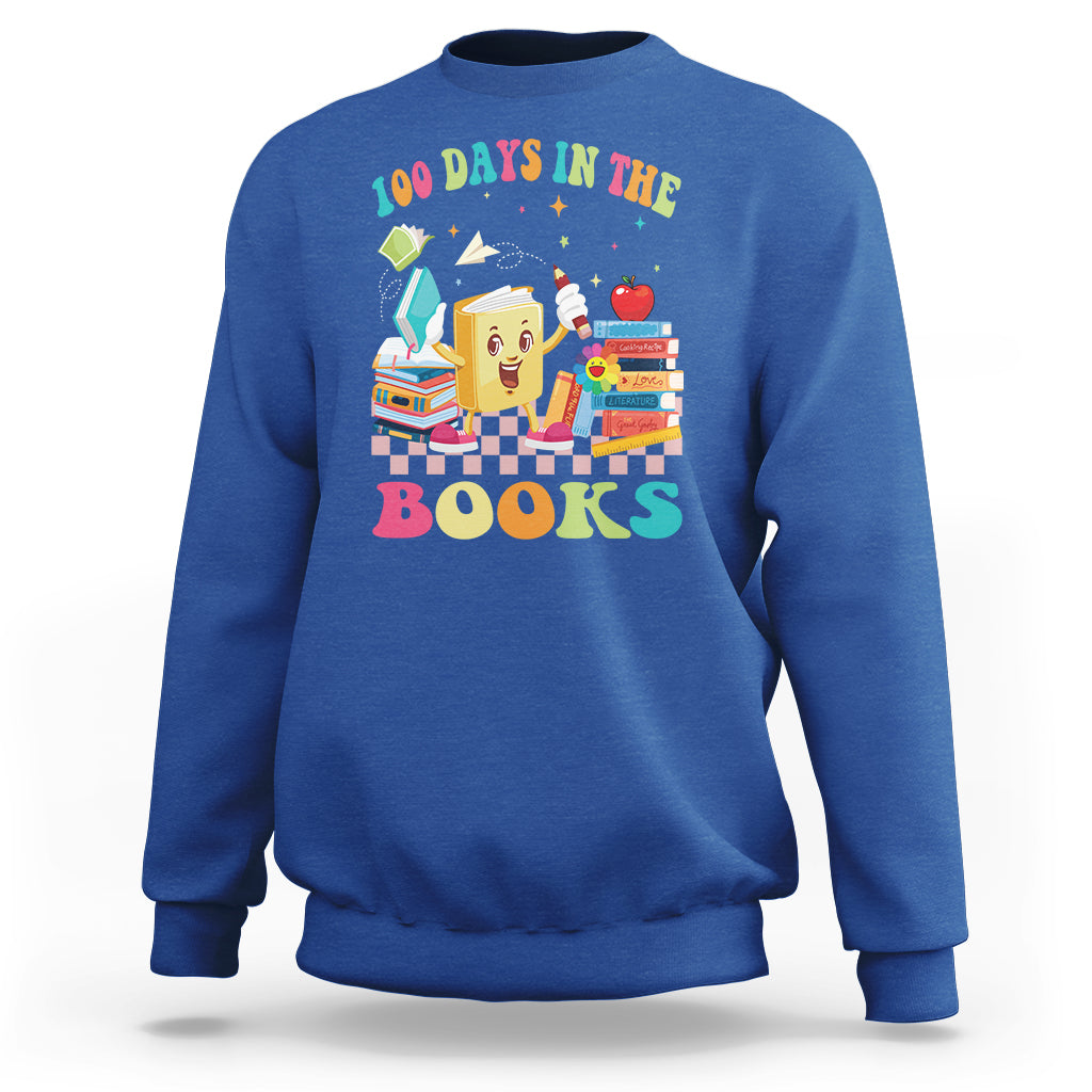 100th Day Of School Sweatshirt 100 Days In The Books Reading Bookworm - Wonder Print Shop
