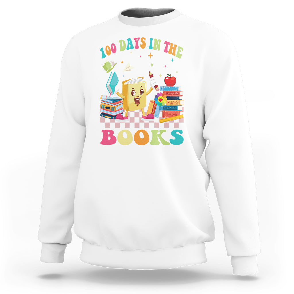 100th Day Of School Sweatshirt 100 Days In The Books Reading Bookworm - Wonder Print Shop