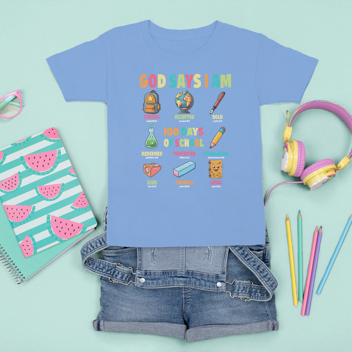 God Says I Am 100 Days Of School Christ T Shirt For Kid - Wonder Print Shop