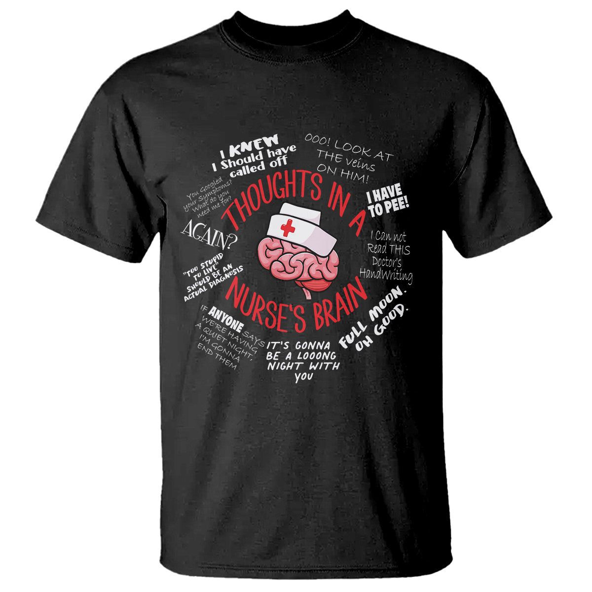 Funny Nurse T Shirt Thought In A Nurse's Brain - Wonder Print Shop