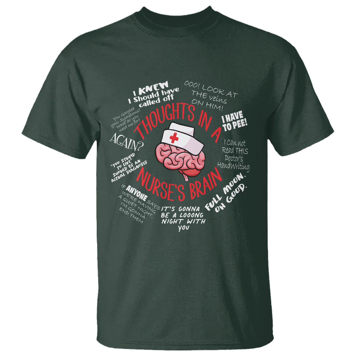 Funny Nurse T Shirt Thought In A Nurse's Brain - Wonder Print Shop