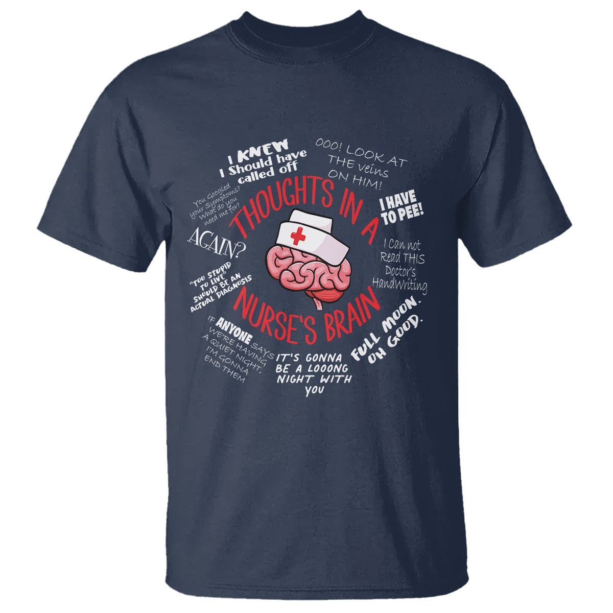Funny Nurse T Shirt Thought In A Nurse's Brain - Wonder Print Shop
