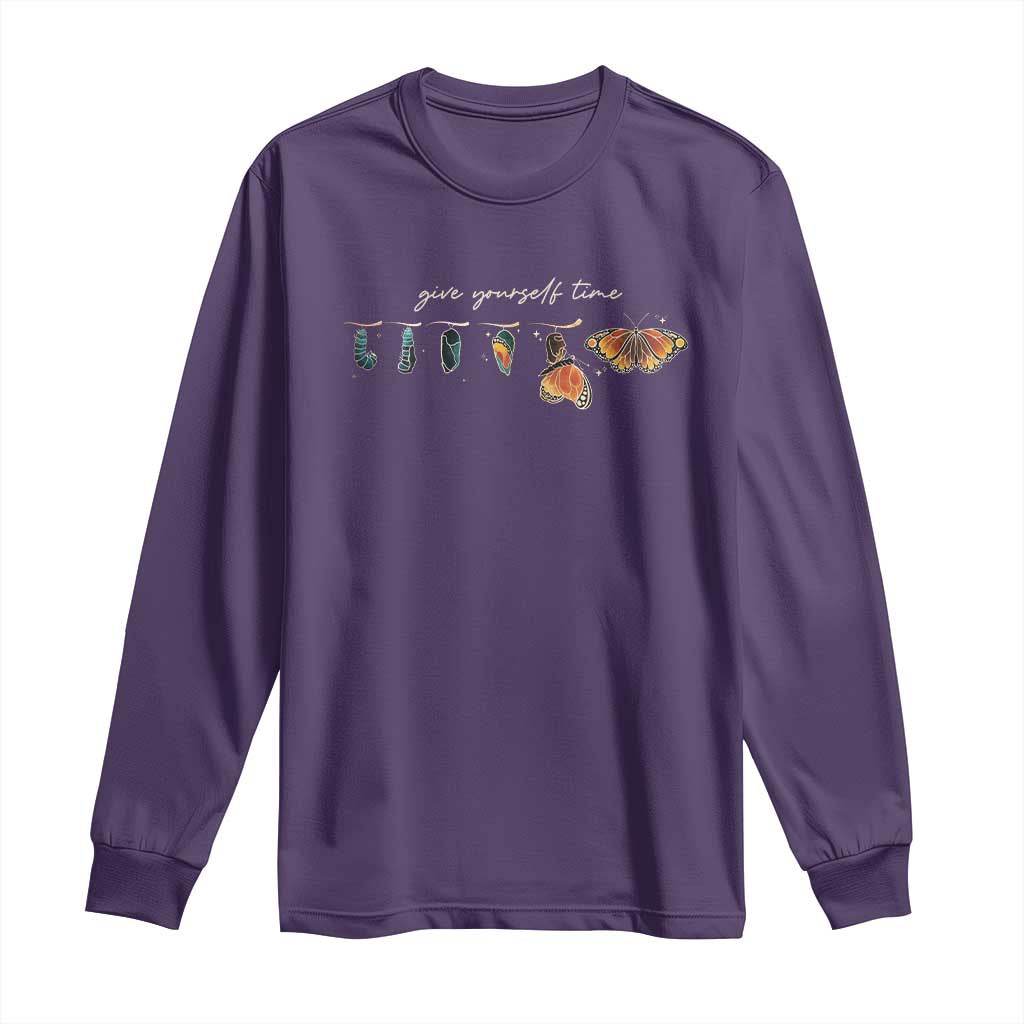 Inspirational Quote Long Sleeve Shirt Give Yourself Time Butterfly Motivational