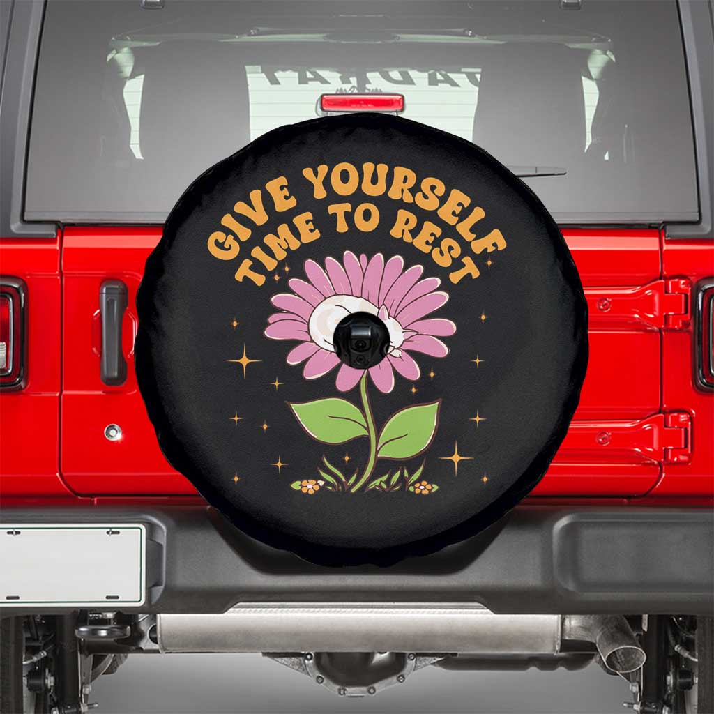 Give Yourself Time To Rest Spare Tire Cover Cute Cat Sleep Mental Health