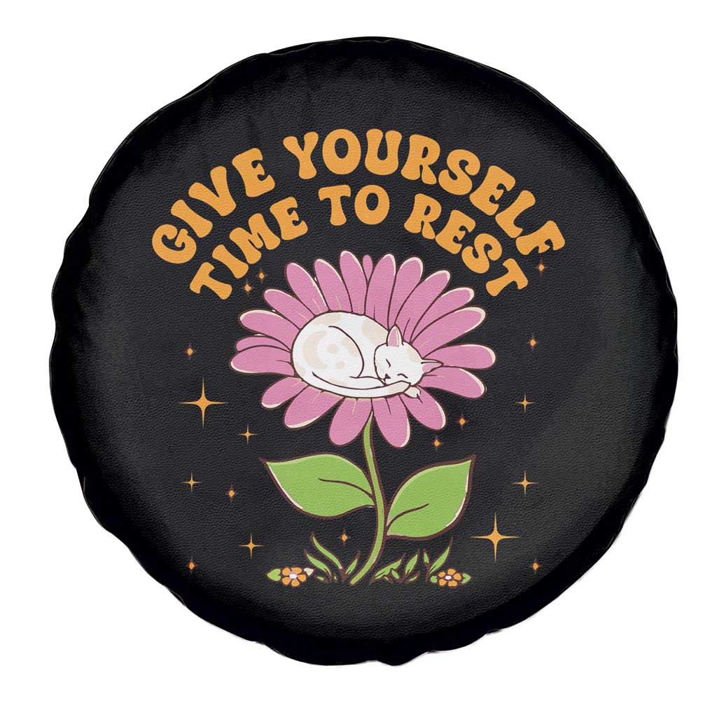 Give Yourself Time To Rest Spare Tire Cover Cute Cat Sleep Mental Health
