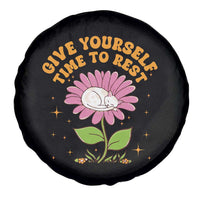 Give Yourself Time To Rest Spare Tire Cover Cute Cat Sleep Mental Health