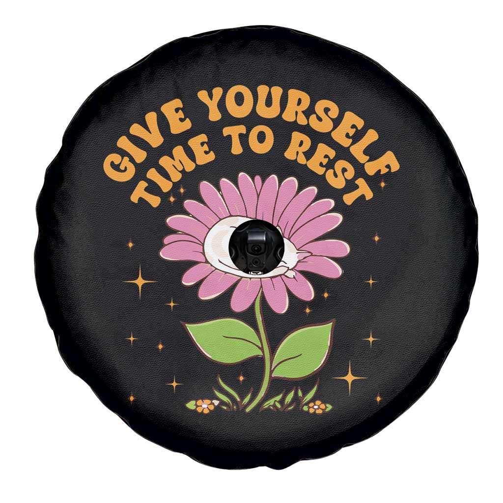 Give Yourself Time To Rest Spare Tire Cover Cute Cat Sleep Mental Health