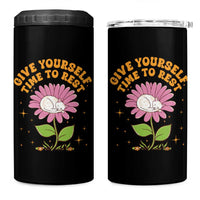 Give Yourself Time To Rest 4 in 1 Can Cooler Tumbler Cute Cat Sleep Mental Health