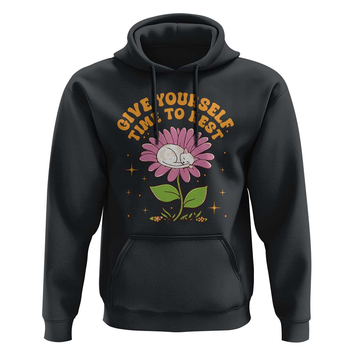 Give Yourself Time To Rest Hoodie Cute Cat Sleep Mental Health
