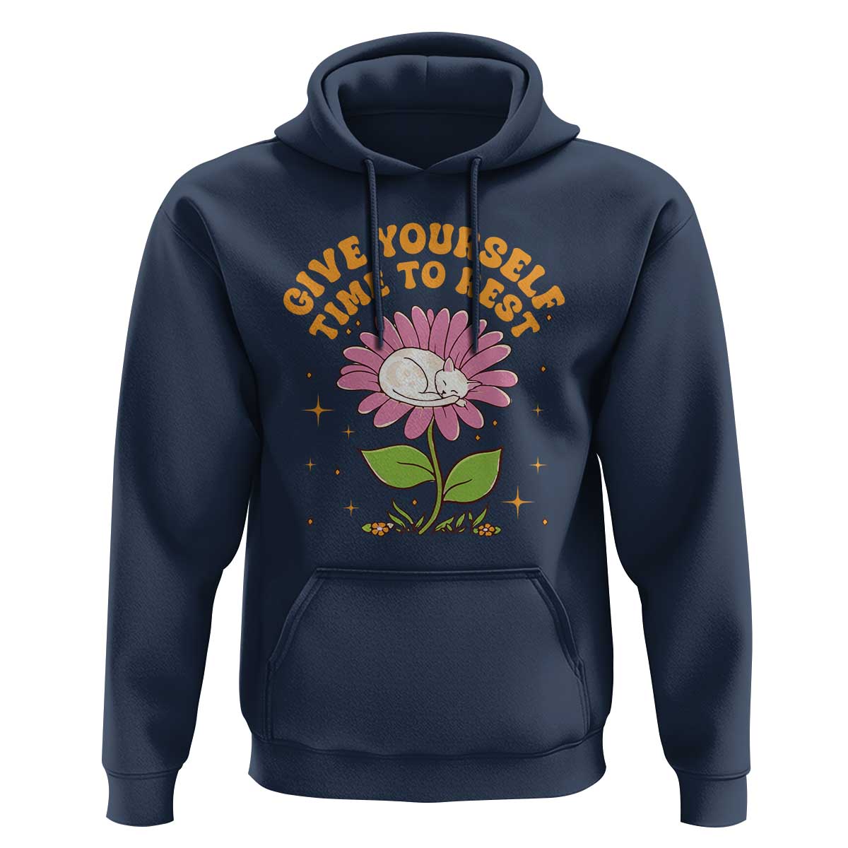 Give Yourself Time To Rest Hoodie Cute Cat Sleep Mental Health