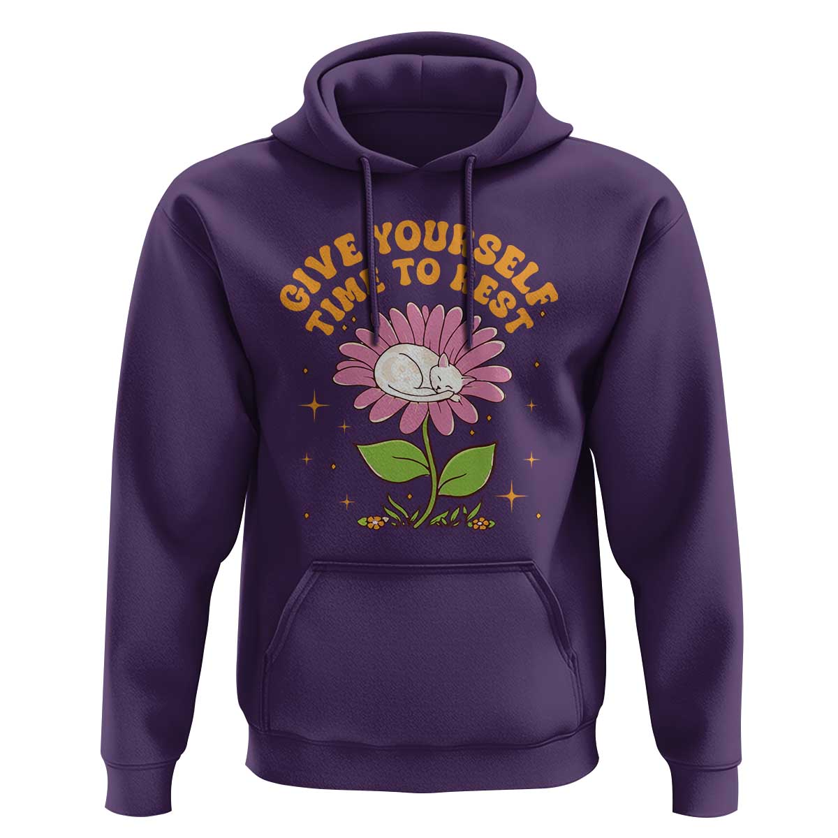 Give Yourself Time To Rest Hoodie Cute Cat Sleep Mental Health