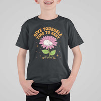 Give Yourself Time To Rest T Shirt For Kid Cute Cat Sleep Mental Health