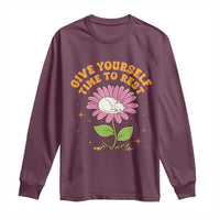 Give Yourself Time To Rest Long Sleeve Shirt Cute Cat Sleep Mental Health