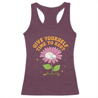 Give Yourself Time To Rest Racerback Tank Top Cute Cat Sleep Mental Health