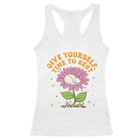 Give Yourself Time To Rest Racerback Tank Top Cute Cat Sleep Mental Health
