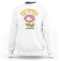 Give Yourself Time To Rest Sweatshirt Cute Cat Sleep Mental Health