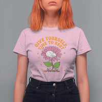Give Yourself Time To Rest T Shirt For Women Cute Cat Sleep Mental Health