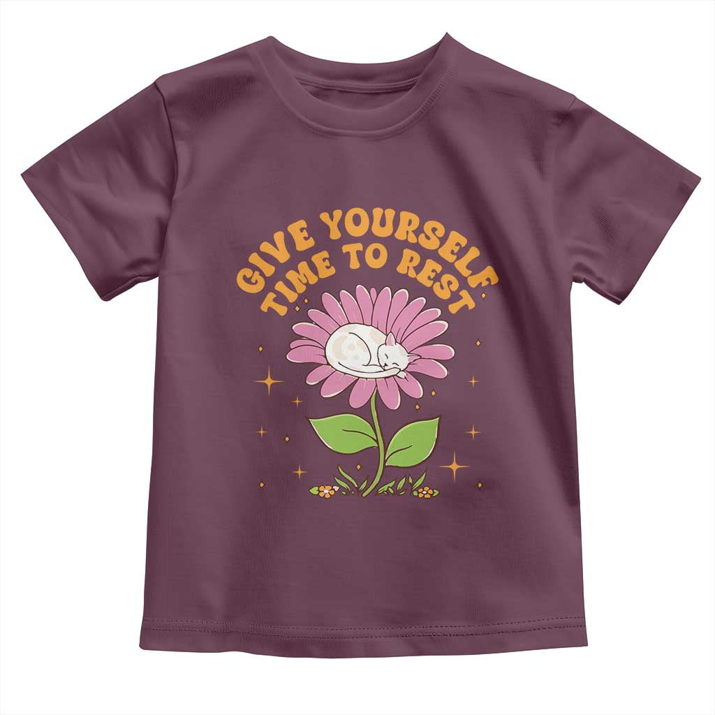 Give Yourself Time To Rest Toddler T Shirt Cute Cat Sleep Mental Health