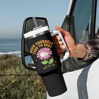 Give Yourself Time To Rest Tumbler With Handle Cute Cat Sleep Mental Health