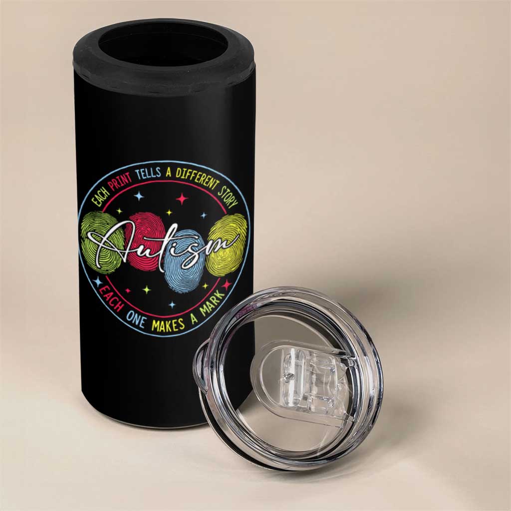 Autism 4 in 1 Can Cooler Tumbler Fingerprint Autism Each Print Tells A Different Story