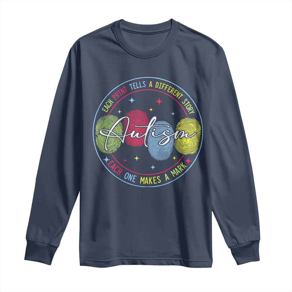Autism Long Sleeve Shirt Fingerprint Autism Each Print Tells A Different Story
