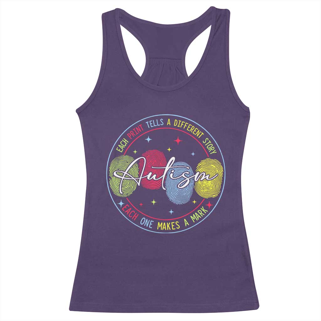 Autism Racerback Tank Top Fingerprint Autism Each Print Tells A Different Story