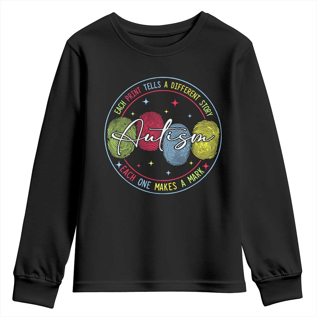 Autism Youth Sweatshirt Fingerprint Autism Each Print Tells A Different Story