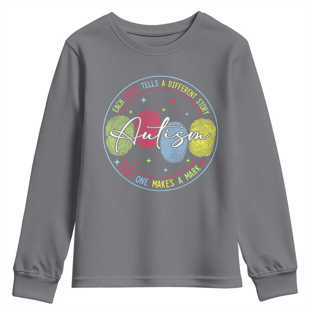 Autism Youth Sweatshirt Fingerprint Autism Each Print Tells A Different Story