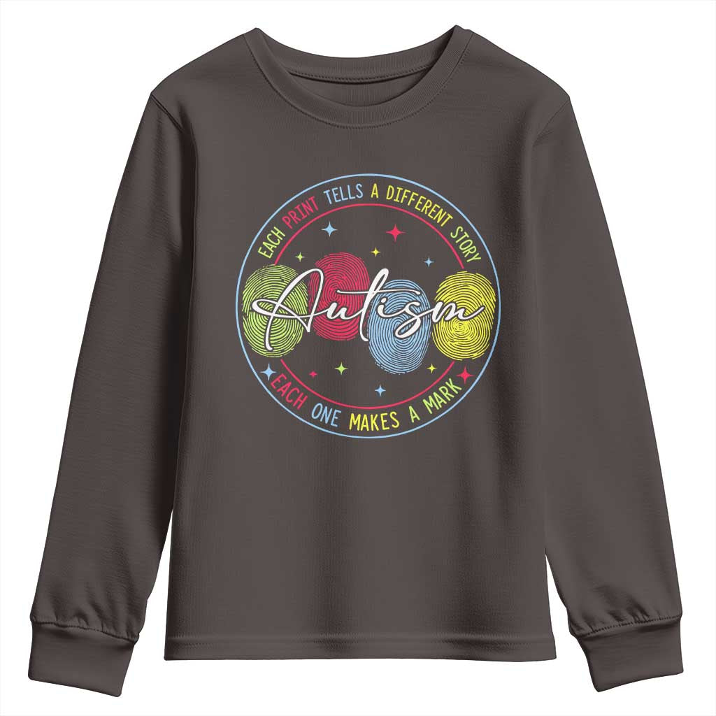 Autism Youth Sweatshirt Fingerprint Autism Each Print Tells A Different Story