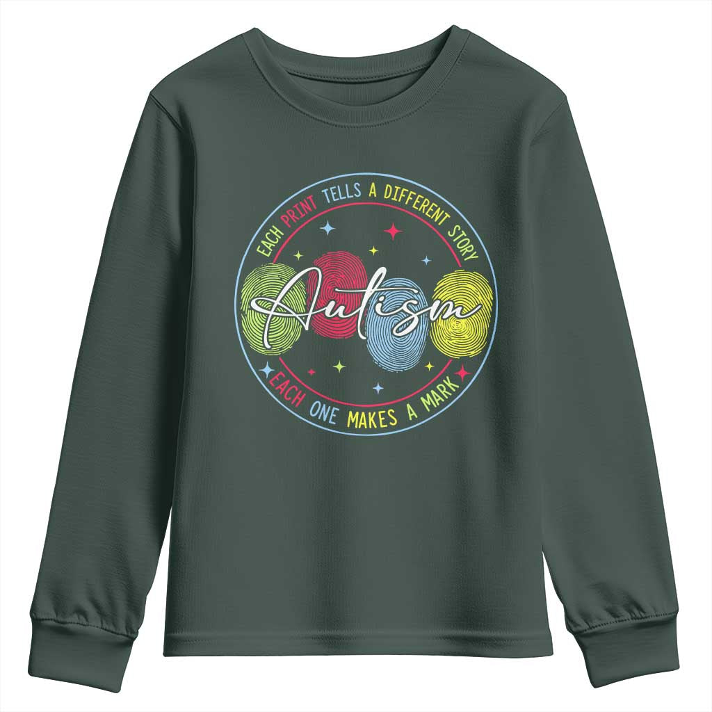 Autism Youth Sweatshirt Fingerprint Autism Each Print Tells A Different Story