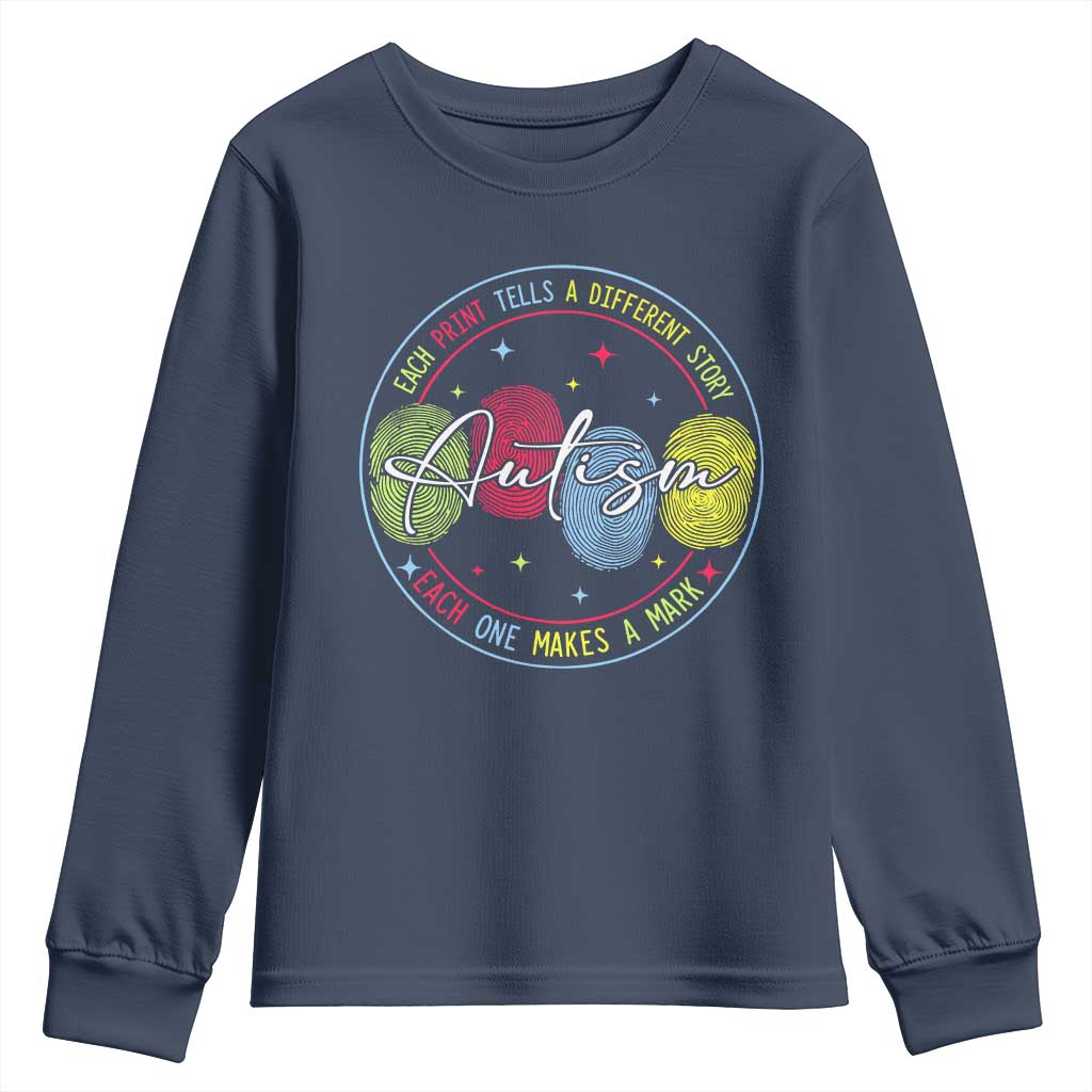 Autism Youth Sweatshirt Fingerprint Autism Each Print Tells A Different Story