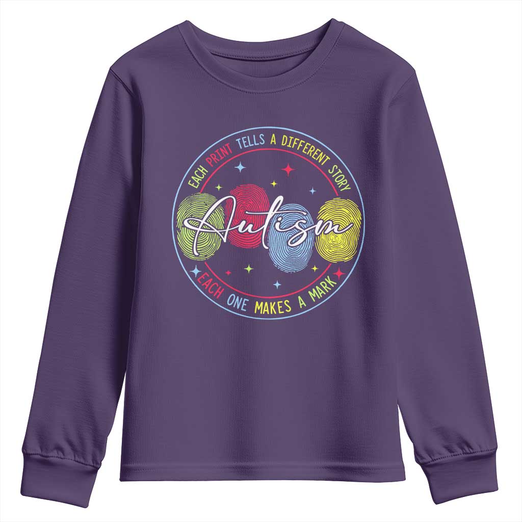 Autism Youth Sweatshirt Fingerprint Autism Each Print Tells A Different Story