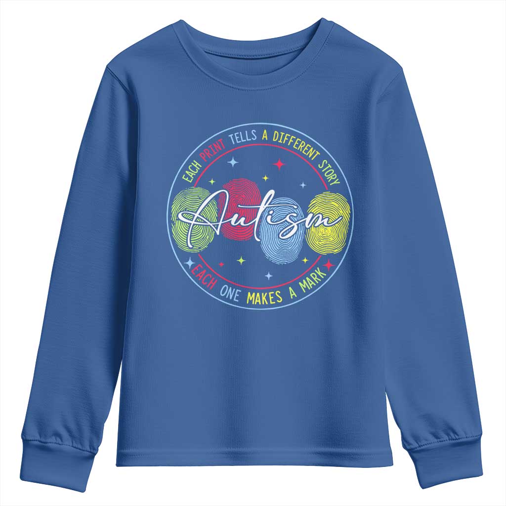 Autism Youth Sweatshirt Fingerprint Autism Each Print Tells A Different Story