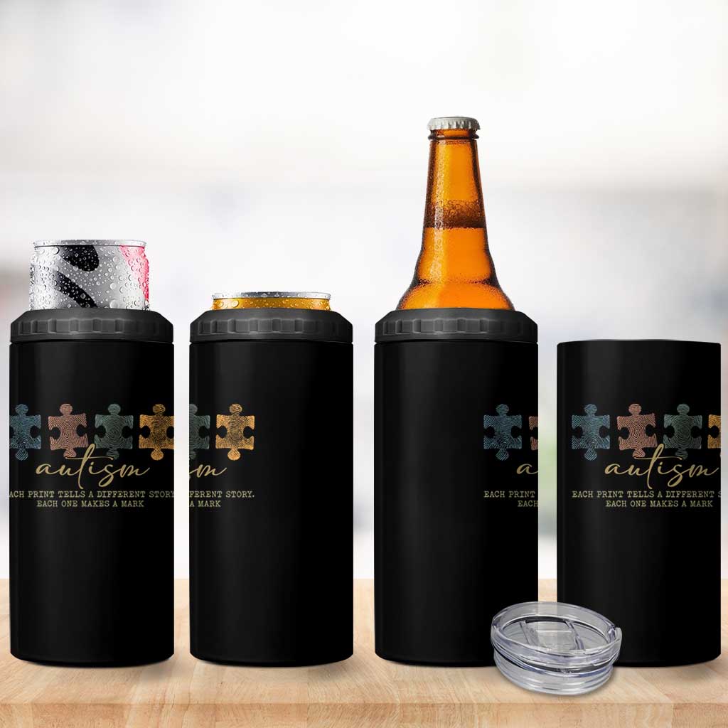 Autism 4 in 1 Can Cooler Tumbler Fingerprint Autism Each One Makes A Mark