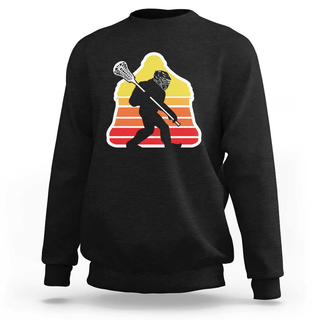 Funny Retro Bigfoot Lacrosse Player Sweatshirt - Wonder Print Shop