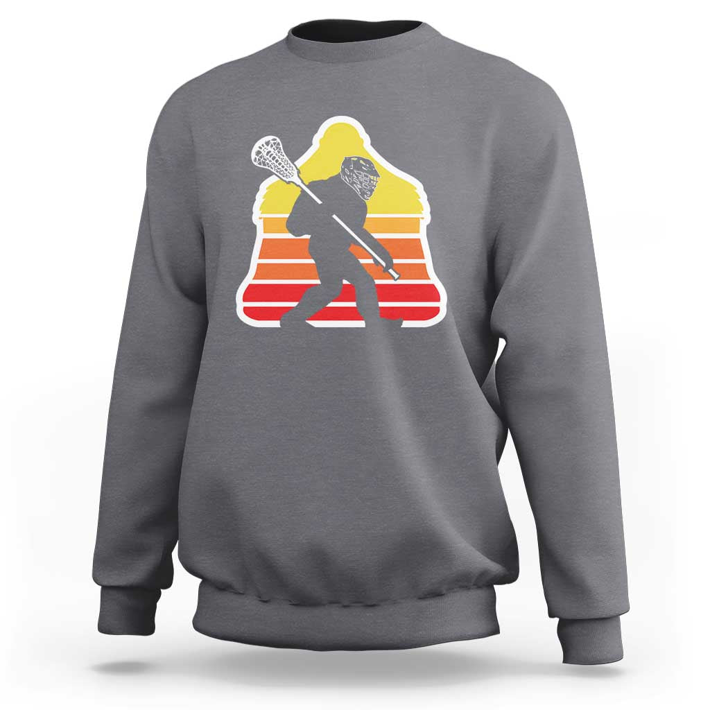 Funny Retro Bigfoot Lacrosse Player Sweatshirt - Wonder Print Shop