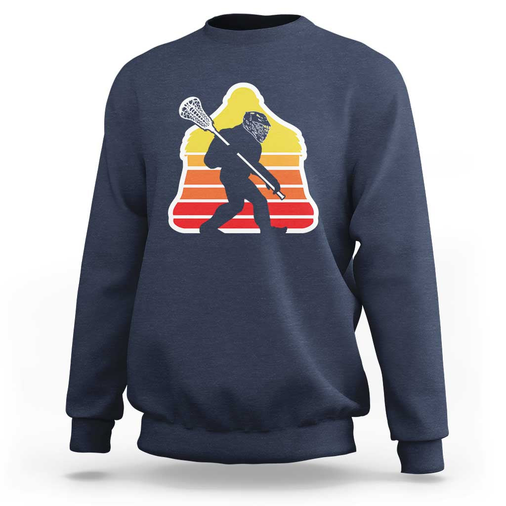 Funny Retro Bigfoot Lacrosse Player Sweatshirt - Wonder Print Shop