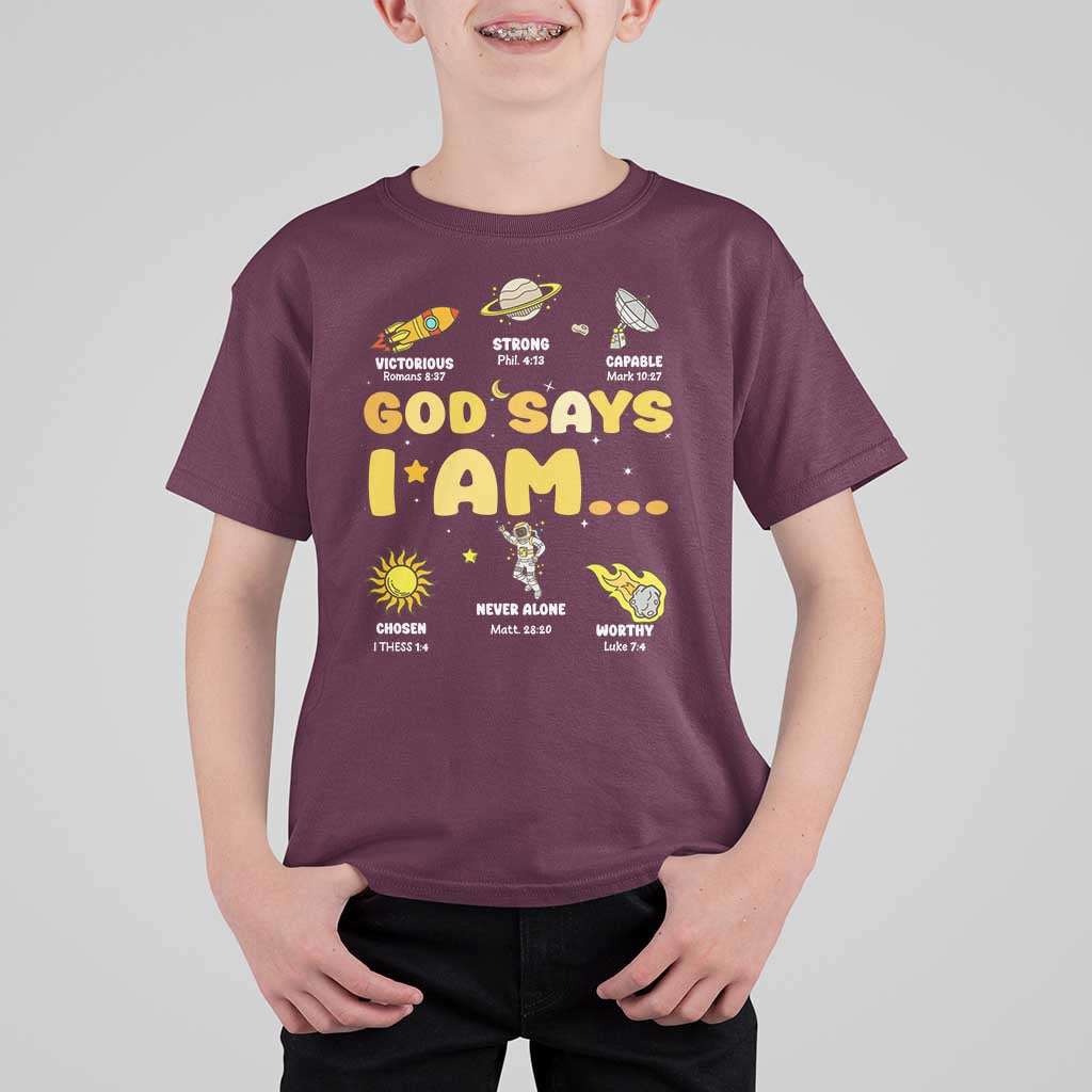 Outer Space Astrology Astronaut Planet God Says I Am T Shirt For Kid - Wonder Print Shop