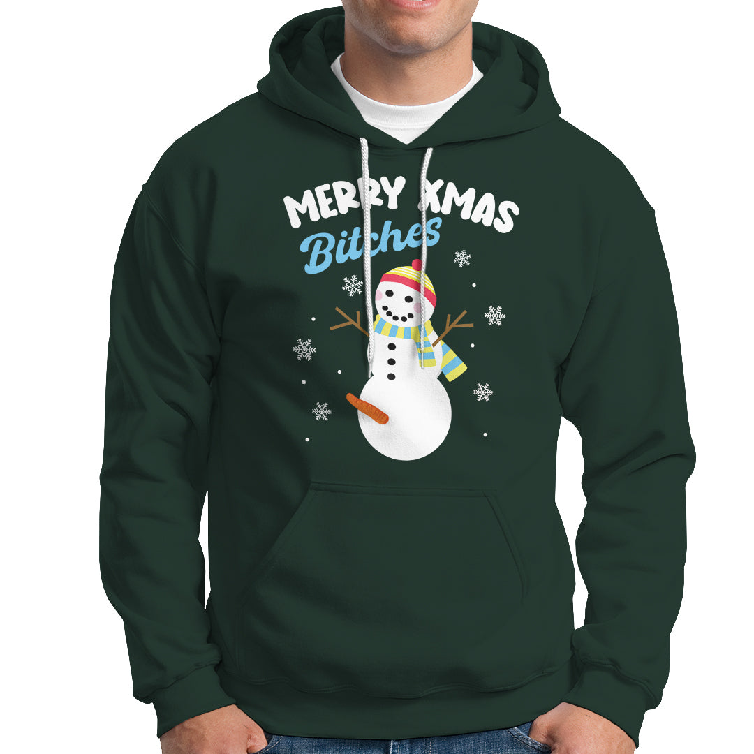 Merry Xmas Bitches Naughty Dirty Carrot Snowman Ugly Christmas Hoodie - Wonder Print Shop