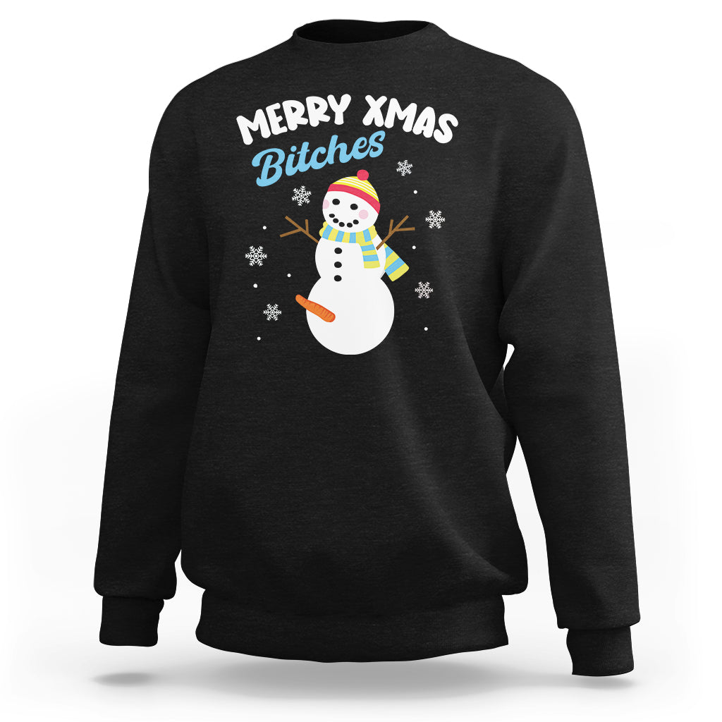 Merry Xmas Bitches Naughty Dirty Carrot Snowman Ugly Christmas Sweatshirt - Wonder Print Shop