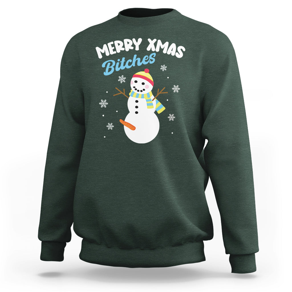 Merry Xmas Bitches Naughty Dirty Carrot Snowman Ugly Christmas Sweatshirt - Wonder Print Shop
