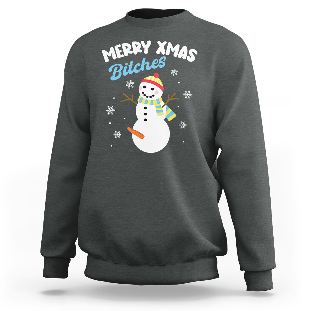 Merry Xmas Bitches Naughty Dirty Carrot Snowman Ugly Christmas Sweatshirt - Wonder Print Shop