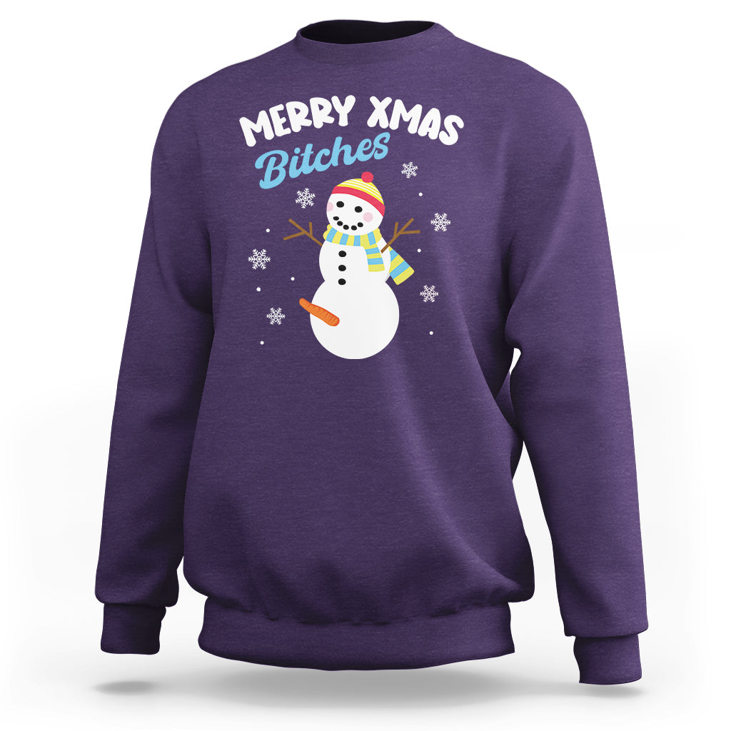 Merry Xmas Bitches Naughty Dirty Carrot Snowman Ugly Christmas Sweatshirt - Wonder Print Shop