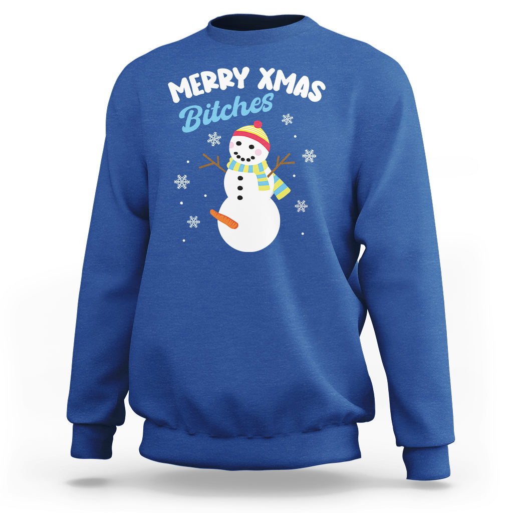 Merry Xmas Bitches Naughty Dirty Carrot Snowman Ugly Christmas Sweatshirt - Wonder Print Shop