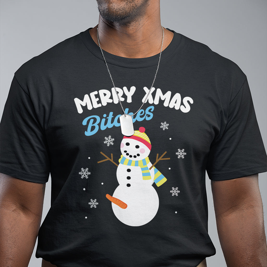 Merry Xmas Bitches Naughty Dirty Carrot Snowman Ugly Christmas T Shirt - Wonder Print Shop